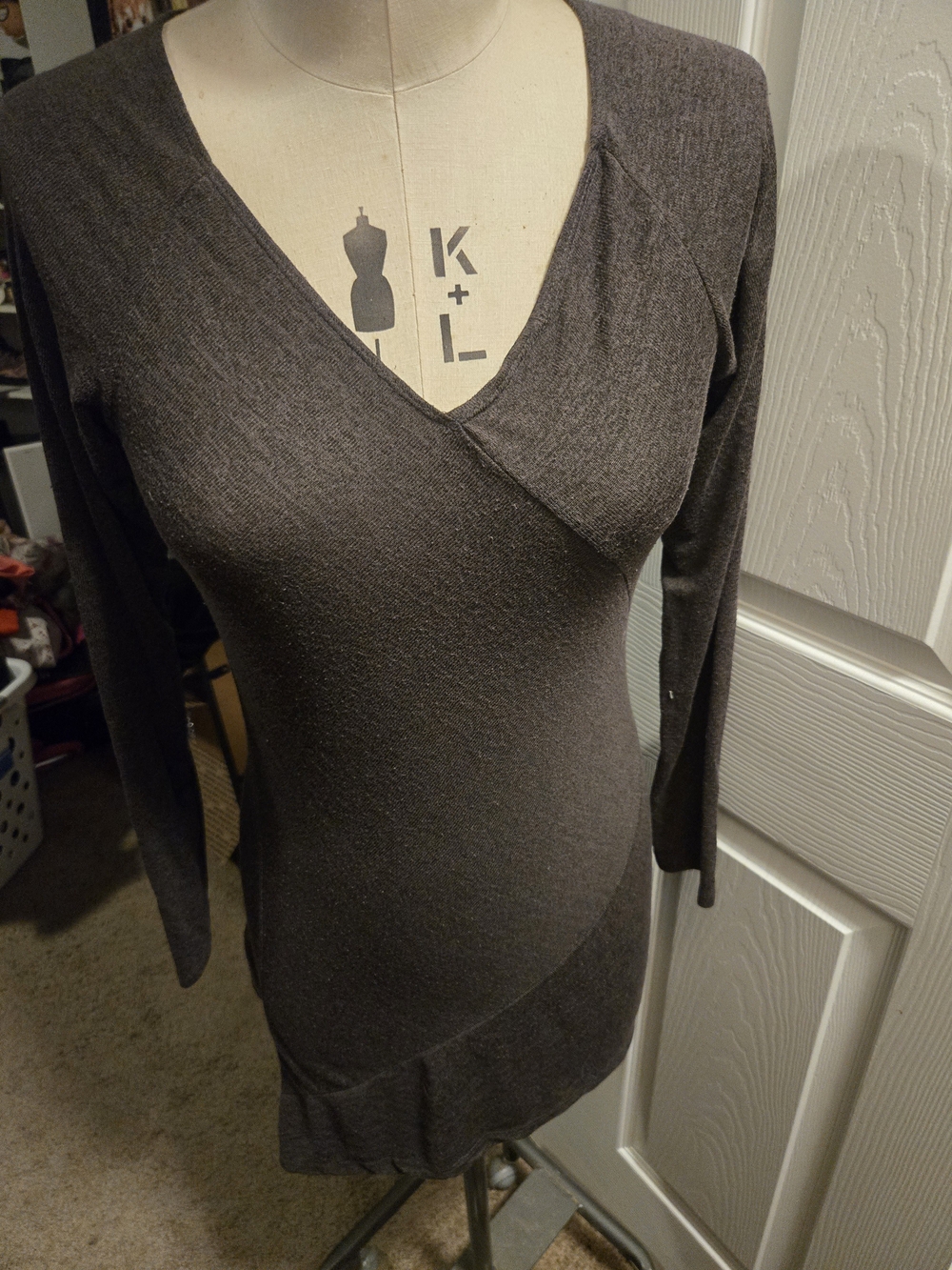 Cloud 9 Dark Charcoal V‑Neck Long Sleeve Top
